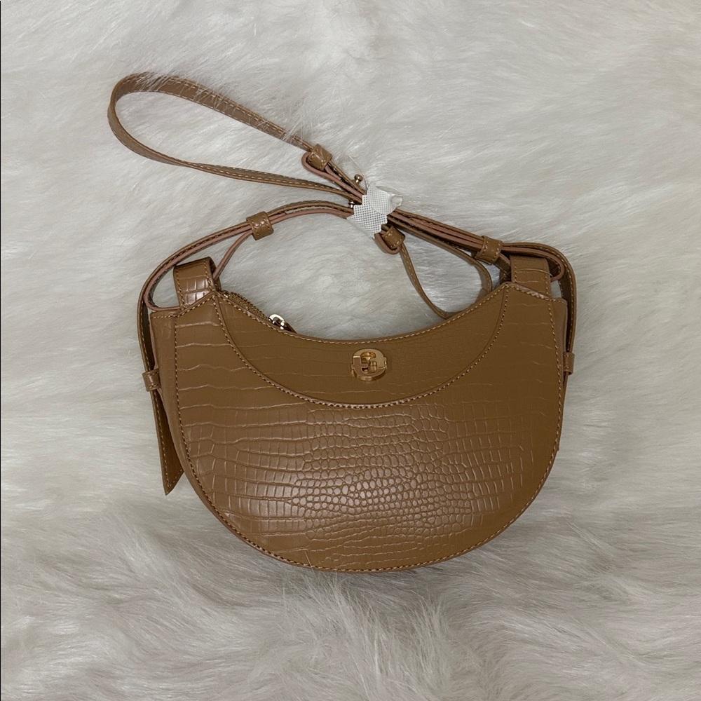 Time and Tru Tan Croc-Embossed Crossbody Bag